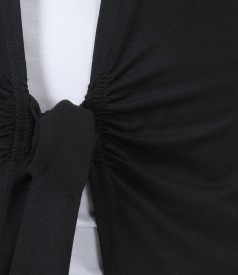 Black jersey blouse with front tie