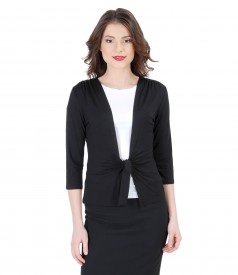 Black jersey blouse with front tie