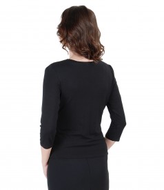 Black jersey blouse tied with cord