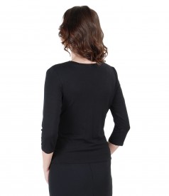 Black jersey blouse with front tie