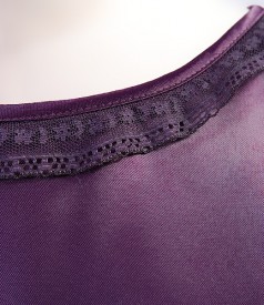 Bluza satin mov cu dantela