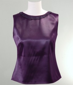 Bluza satin mov cu dantela