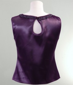 Bluza satin mov cu dantela
