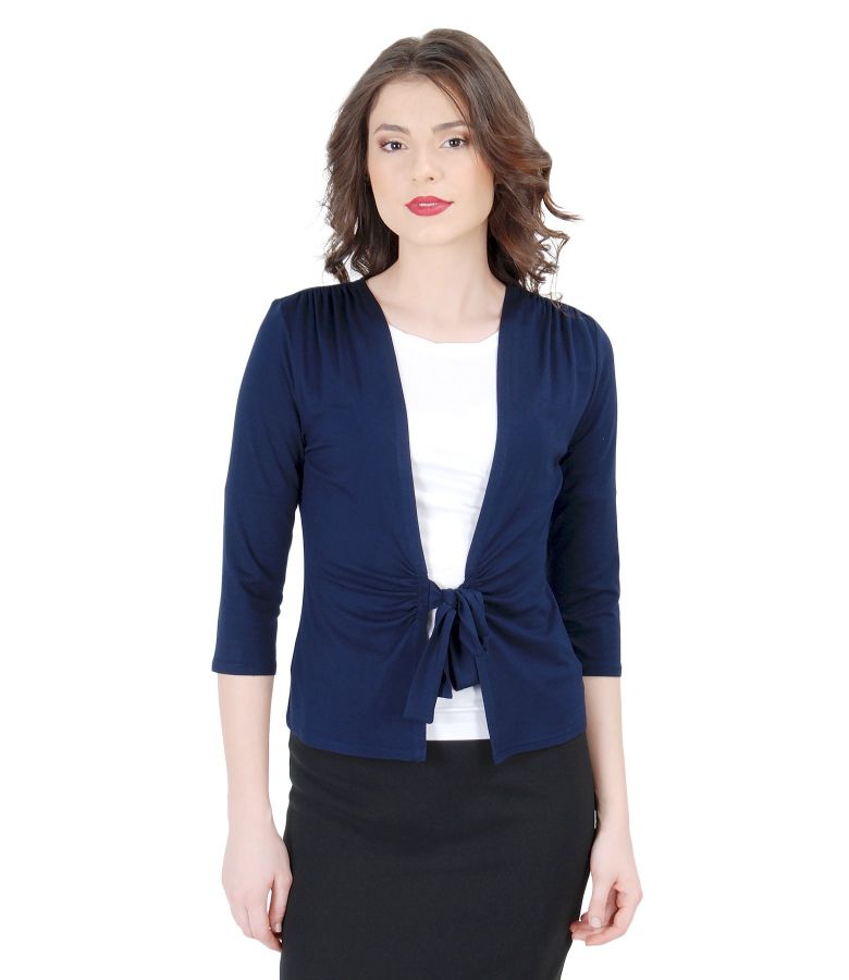 Dark blue jersey blouse tied with cord