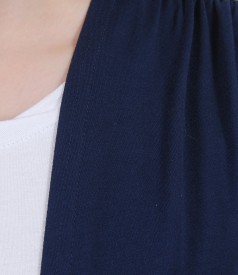 Dark blue jersey blouse tied with cord