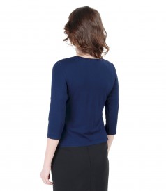 Dark blue jersey blouse tied with cord