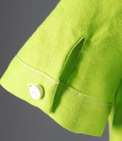 Linen green jacket with decorative stitches