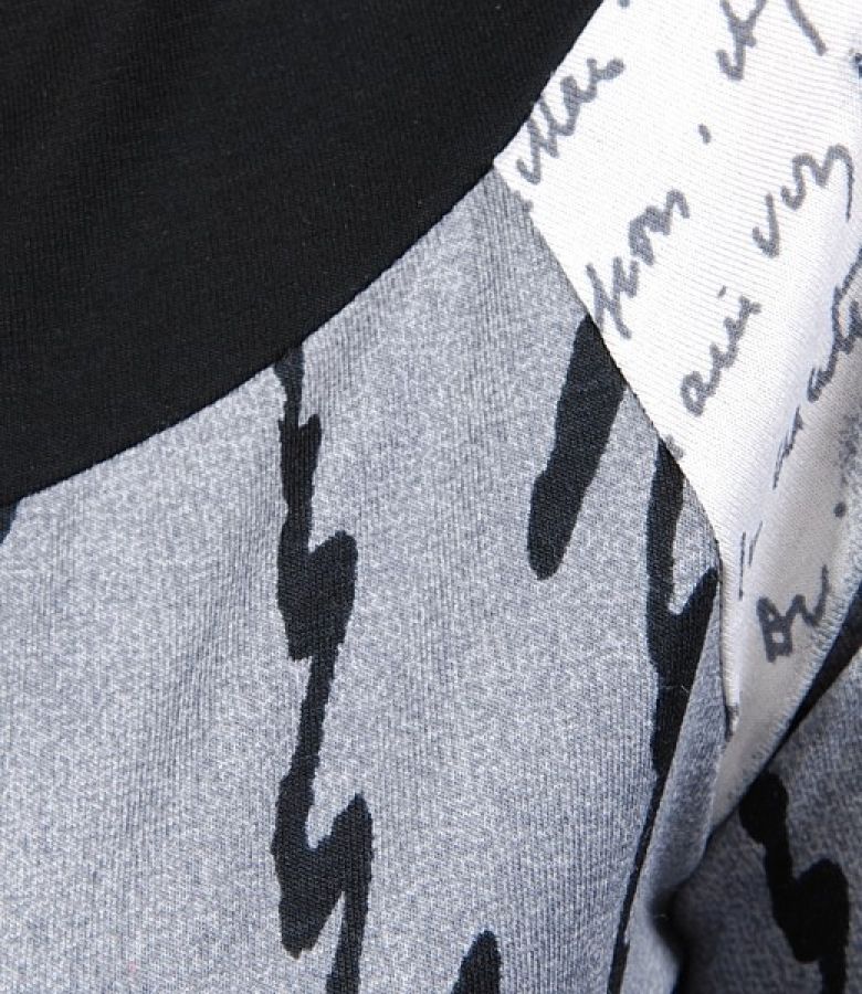 Grey and white graphic print top with waist tie