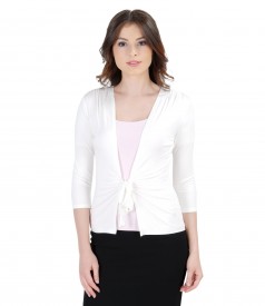 Cream-white jersey blouse with waist tie
