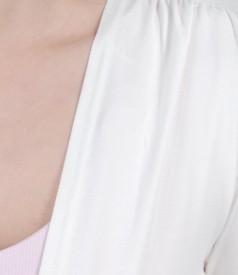 Cream-white jersey blouse with waist tie