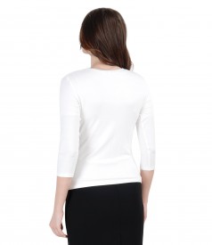 Cream-white jersey blouse with waist tie