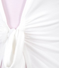 Cream-white jersey blouse with waist tie