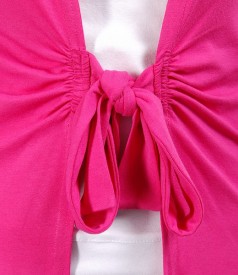 Cyclamen jersey blouse tied with belt