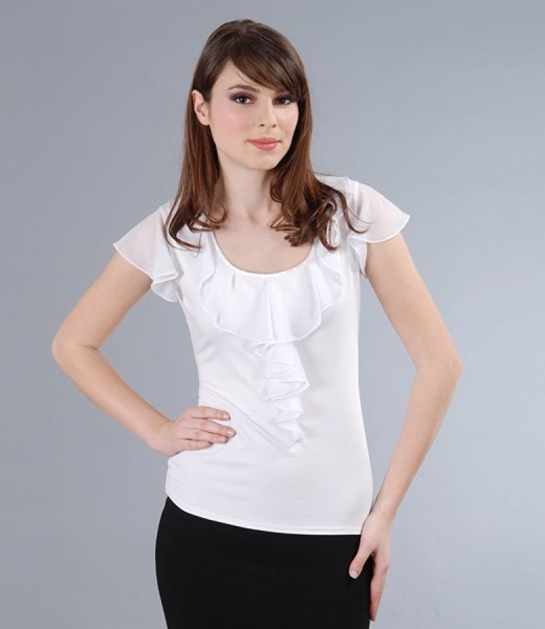 White jersey tshirt with jabot and veil sleeves white YOKKO
