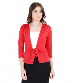 Red jersey blouse with front tie belt