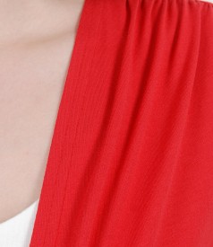 Red jersey blouse tied with cord