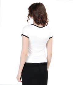 Elastic jersey t-shirt with trim