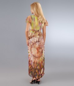 Print veil dress with overlapped chest