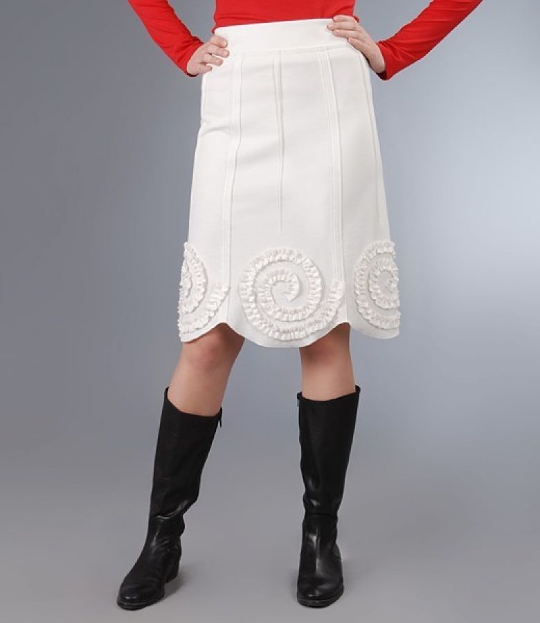 Elastic jersey skirt in ecru and white with gussets