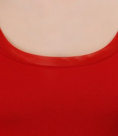 Red jersey t-shirt with elastic tulle garnish