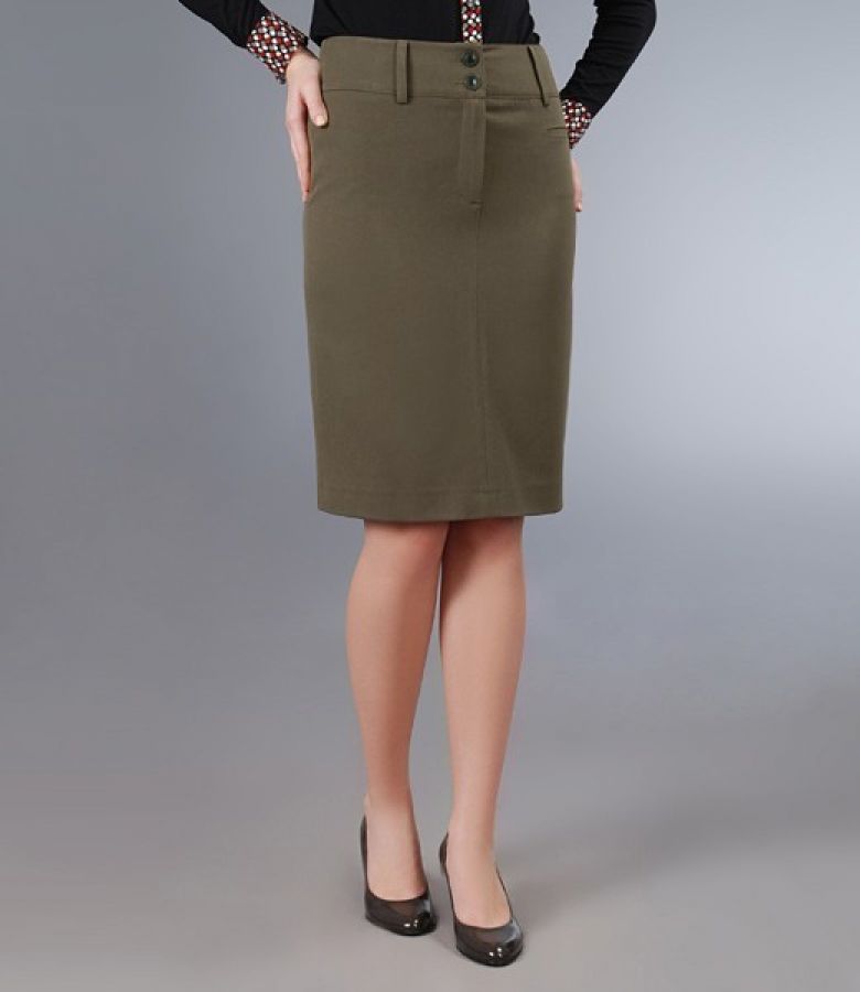 Khaki skirt with wide belt and false pockets