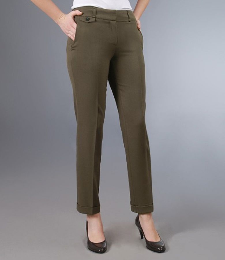 Khaki office trousers with cuffs
