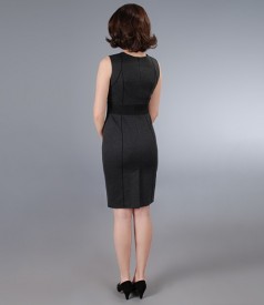 Elastic fabric gray dress with black belt