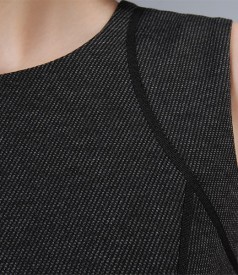 Elastic fabric gray dress with black belt