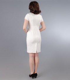 Thick elastic jersey dress with asymmetrical neckline