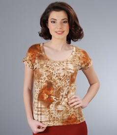 Printed elastic jersey t-shirt with cuffs