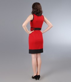 Red jersey dress with contrast trim