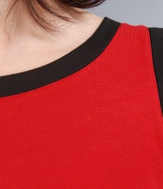 Red jersey dress with contrast trim