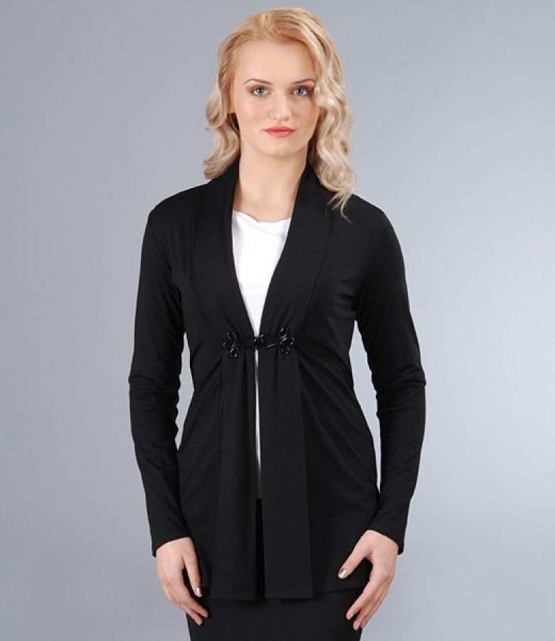 Black jersey blouse with shawl collar