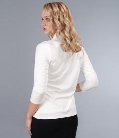 Jersey blouse with shawl collar