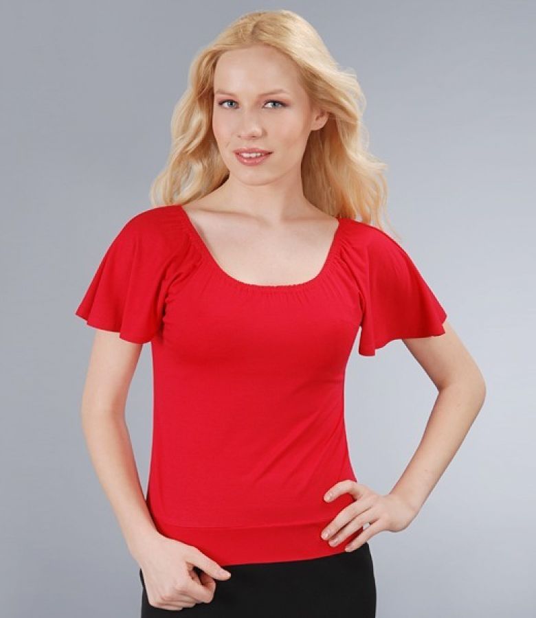Elastic jersey tshirt with fallen sleeves red YOKKO