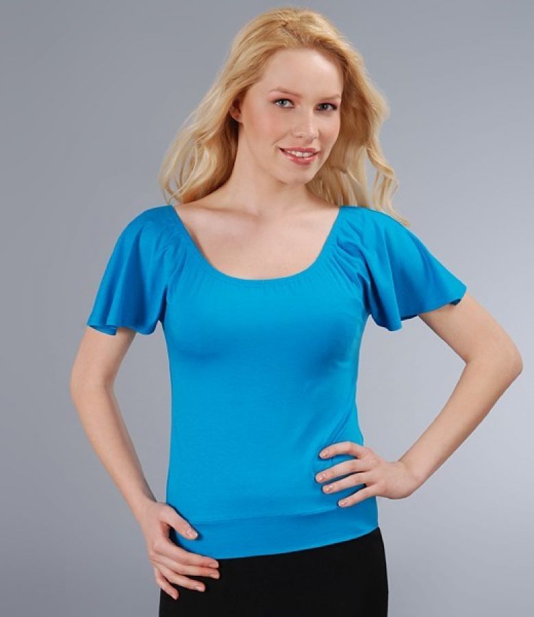 Elastic jersey tshirt with fallen sleeves blue YOKKO
