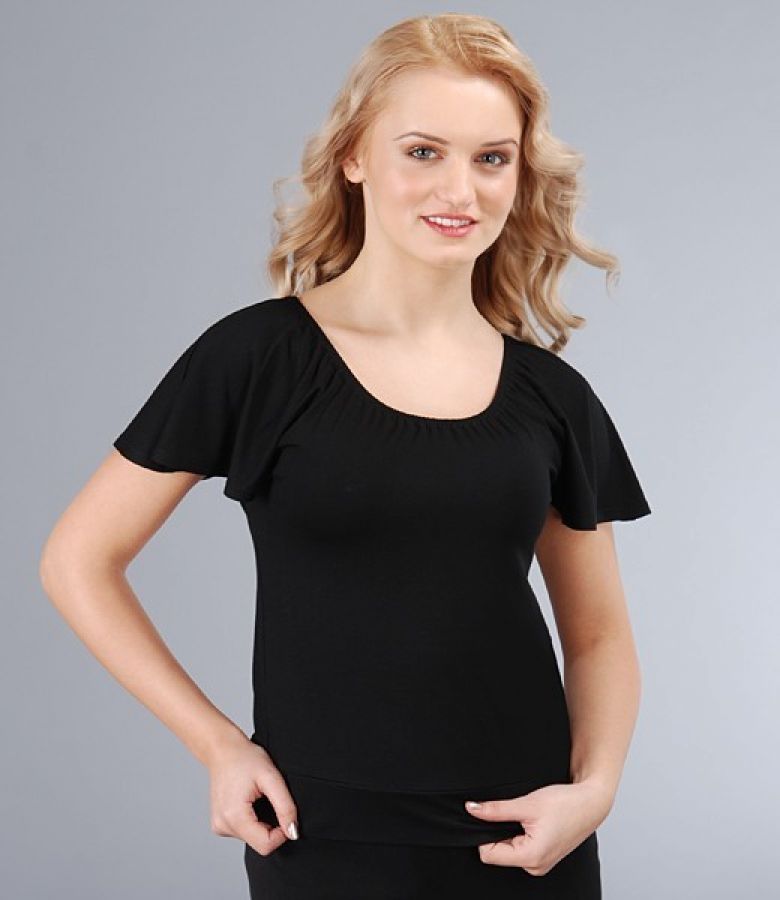 Elastic jersey tshirt with fallen sleeves black YOKKO