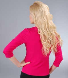 Cyclamen jersey blouse tied with cord