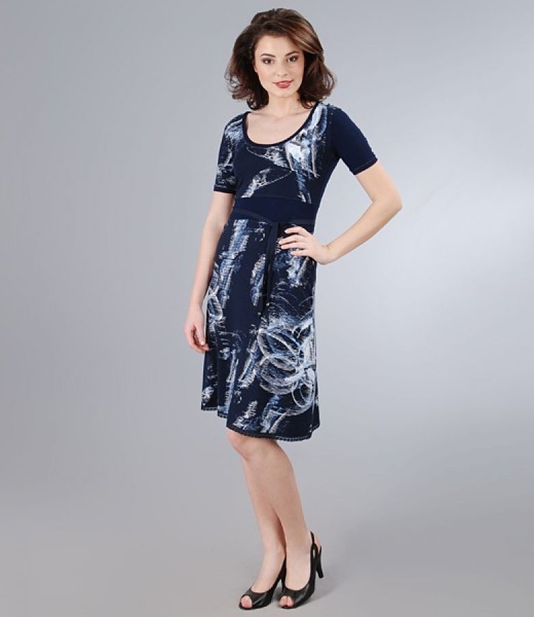 Jersey dress with garnish and belt print - YOKKO