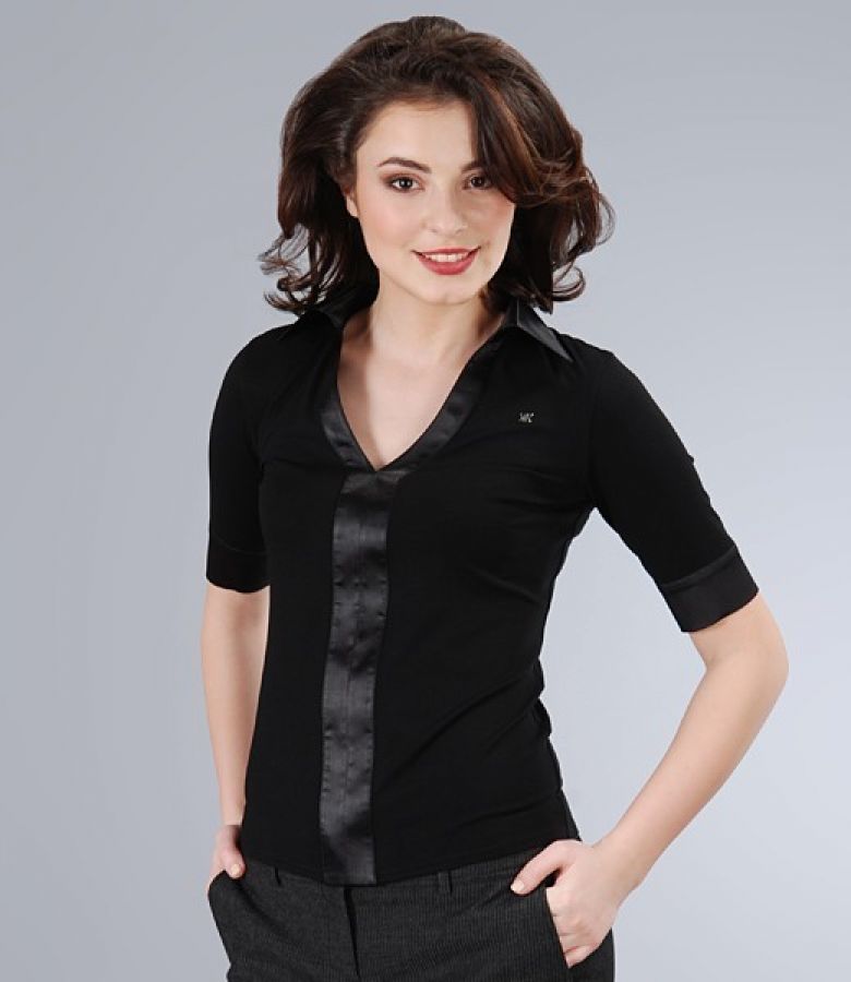 Jersey shirt with elastic satin garnish