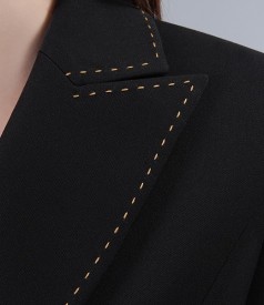 Black office jacket with beige stitches