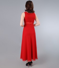 Long dress in red veil with overlapped chest