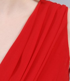 Long dress in red veil with overlapped chest