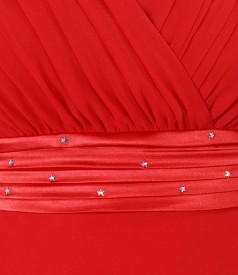 Long dress in red veil with overlapped chest