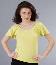 Elastic jersey t-shirt with fallen sleeves