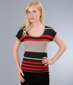 Printed elastic jersey t-shirt with cuffs