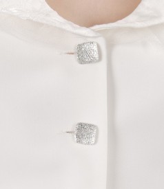 Elegant jacket garnished with brocard and tulle