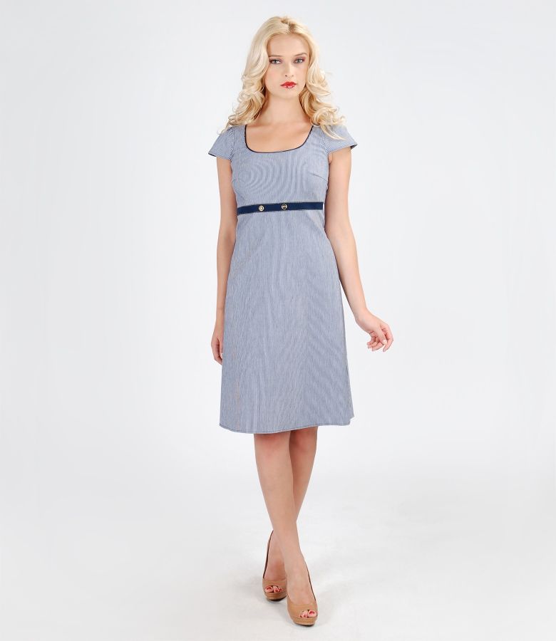 Elastic cotton dress with fins and belt