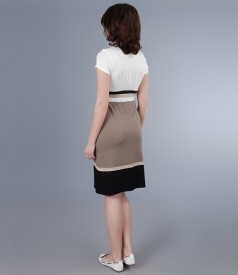 Elastic jersey dress with V neck-cut
