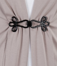 Beige jersey blouse with shawl collar